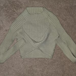 Princess Polly Green Cropped Twist Front Long Sleeve Sweater M/L